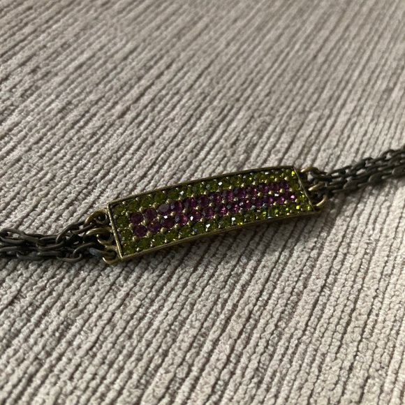 Tammassini Necklace Green and Purple Swarovski Crystal and Chain Choker - Picture 10 of 12